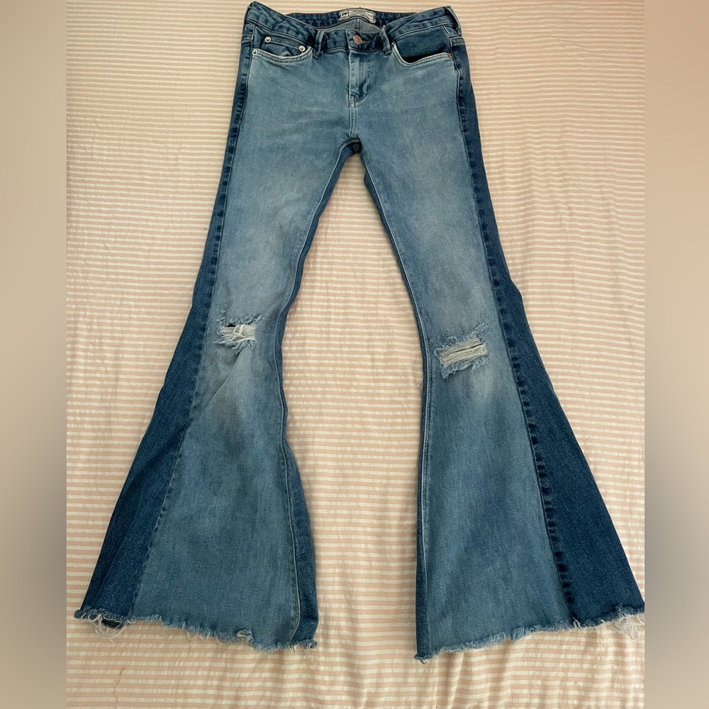 Free People color block flare jeans , short inseam
